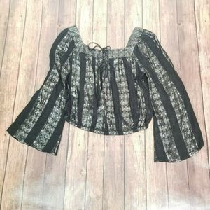 Express Black White Bell Sleeves Crop Top Size S